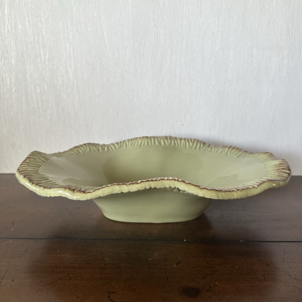 Bella Casa Ganz Oval Serving Bowl Sage Green Ceramic Rustic Minimalist Vintage